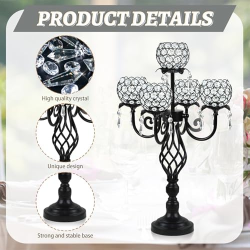 5-Arm Crystal Candelabra Centerpiece 23.2" Tall - Elegant Candle Holder Stand with Crystal Bowl, Chic Table, alternate view 4