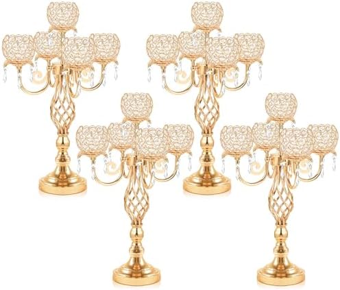 5-Arm Crystal Candelabra Centerpiece 23.2" Tall - Elegant Candle Holder Stand with Crystal Bowl, Chic Table