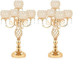 5-Arm Crystal Candelabra Centerpiece 23.2" Tall - Elegant Candle Holder Stand with Crystal Bowl, Chic Table