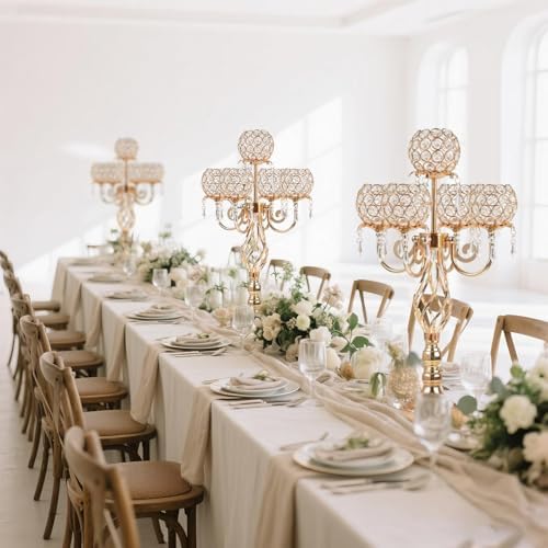 5-Arm Crystal Candelabra Centerpiece 23.2" Tall - Elegant Candle Holder Stand with Crystal Bowl, Chic Table, alternate view 5
