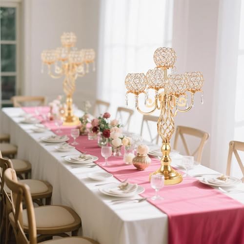 5-Arm Crystal Candelabra Centerpiece 23.2" Tall - Elegant Candle Holder Stand with Crystal Bowl, Chic Table, alternate view 7
