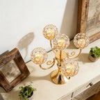 5 Arm Metal Crystal Candelabra Centerpiece - 13.4 Inch Elegant Candle Holder with Crystal Beads for Wedding, alternate view 5
