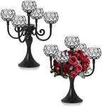 5 Arm Metal Crystal Candelabra Centerpiece - 13.4 Inch Elegant Candle Holder with Crystal Beads for Wedding