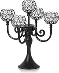 5 Arm Metal Crystal Candelabra Centerpiece - 13.4 Inch Elegant Candle Holder with Crystal Beads for Wedding