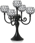 5 Arm Metal Crystal Candelabra Centerpiece - 13.4 Inch Elegant Candle Holder with Crystal Beads for Wedding
