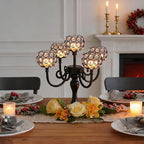5 Arm Metal Crystal Candelabra Centerpiece - 13.4 Inch Elegant Candle Holder with Crystal Beads for Wedding, alternate view 2