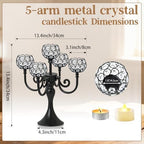 5 Arm Metal Crystal Candelabra Centerpiece - 13.4 Inch Elegant Candle Holder with Crystal Beads for Wedding, alternate view 3