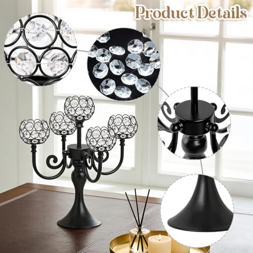 5 Arm Metal Crystal Candelabra Centerpiece - 13.4 Inch Elegant Candle Holder with Crystal Beads for Wedding, alternate view 4