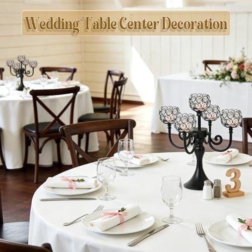 5 Arm Metal Crystal Candelabra Centerpiece - 13.4 Inch Elegant Candle Holder with Crystal Beads for Wedding, alternate view 5