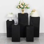 5 Black Rectangular Pedestal Fitted Spandex Display Stand Covers Set Wedding Party Events Reception Home, alternate view 2