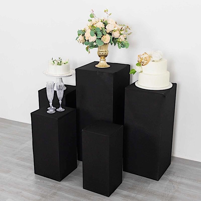 5 Black Rectangular Pedestal Fitted Spandex Display Stand Covers Set Wedding Party Events Reception Home, alternate view 3