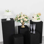5 Black Rectangular Pedestal Fitted Spandex Display Stand Covers Set Wedding Party Events Reception Home, alternate view 4