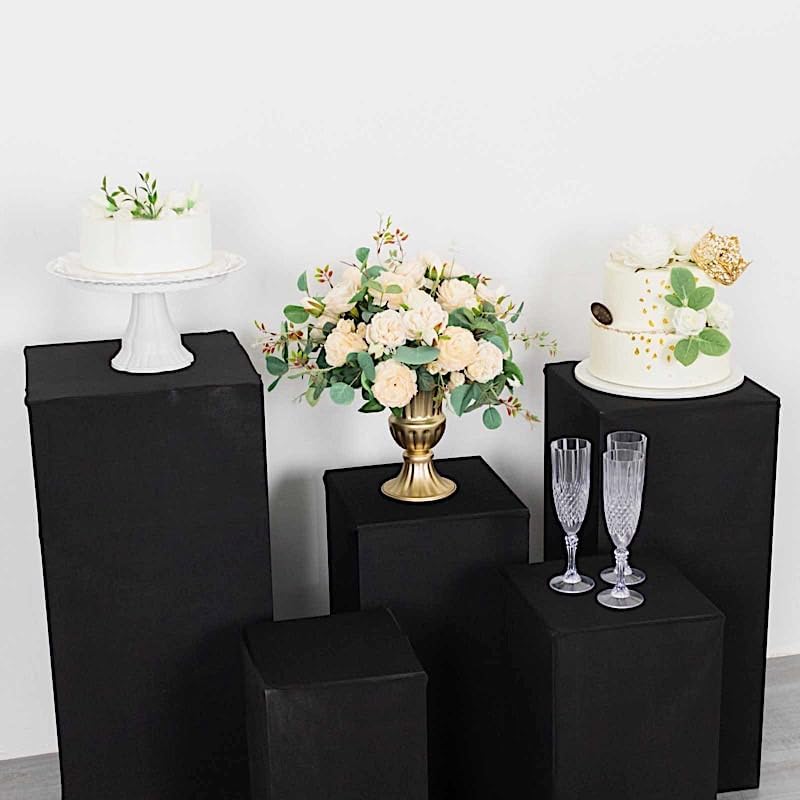 5 Black Rectangular Pedestal Fitted Spandex Display Stand Covers Set Wedding Party Events Reception Home, alternate view 4