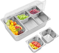 5 Compartment Food Serving Display Container, Stainless Steel Buffet Condiment Dispenser with Flip Lid