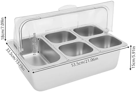 5 Compartment Food Serving Display Container, Stainless Steel Buffet Condiment Dispenser with Flip Lid, alternate view 2