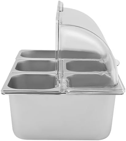 5 Compartment Food Serving Display Container, Stainless Steel Buffet Condiment Dispenser with Flip Lid, alternate view 3