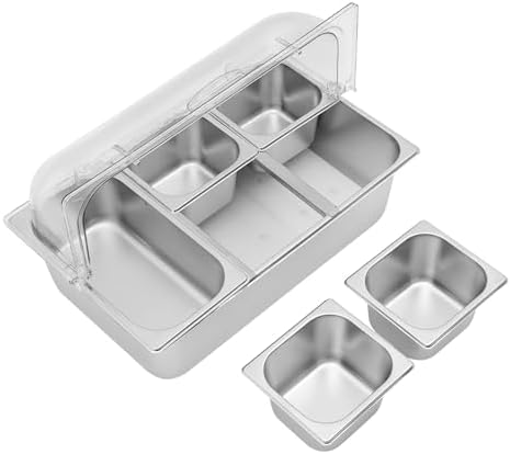 5 Compartment Food Serving Display Container, Stainless Steel Buffet Condiment Dispenser with Flip Lid, alternate view 4