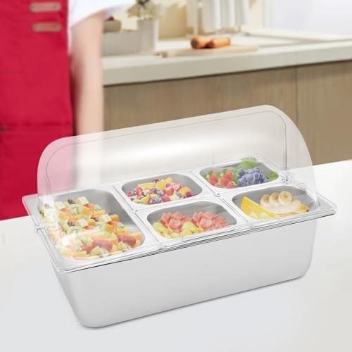 5 Compartment Food Serving Display Container, Stainless Steel Buffet Condiment Dispenser with Flip Lid, alternate view 6