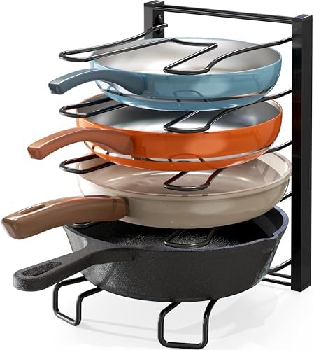 5 Compartments Height Adjustable Pan Organizer, Black in Black