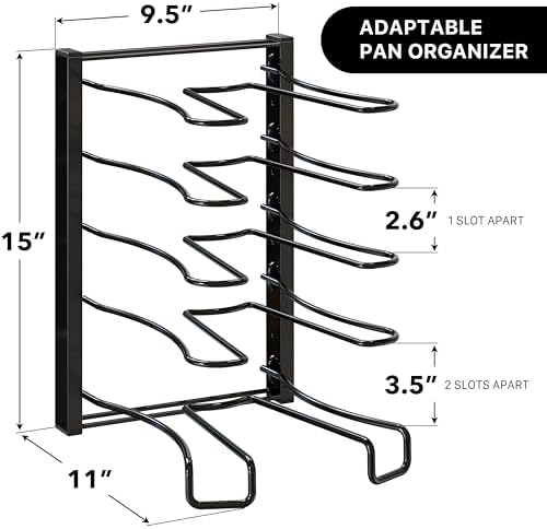 5 Compartments Height Adjustable Pan Organizer, Black in Black, alternate view 2