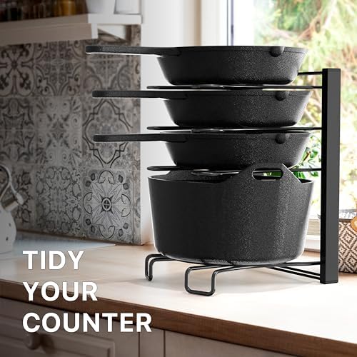 5 Compartments Height Adjustable Pan Organizer, Black in Black, alternate view 6