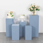 5 Dusty Blue Rectangular Pedestal Fitted Spandex Display Stand Covers Set Wedding Party Events Reception Home, alternate view