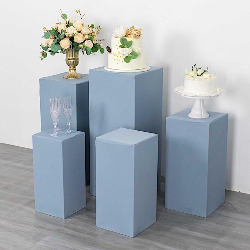 5 Dusty Blue Rectangular Pedestal Fitted Spandex Display Stand Covers Set Wedding Party Events Reception Home, alternate view