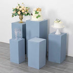 5 Dusty Blue Rectangular Pedestal Fitted Spandex Display Stand Covers Set Wedding Party Events Reception Home, alternate view