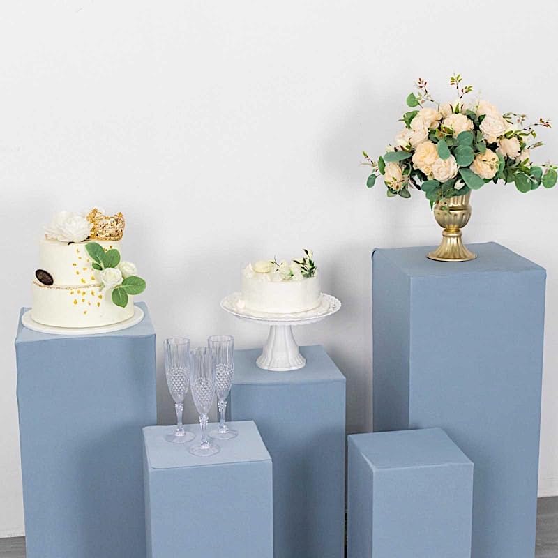 5 Dusty Blue Rectangular Pedestal Fitted Spandex Display Stand Covers Set Wedding Party Events Reception Home, alternate view