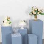 5 Dusty Blue Rectangular Pedestal Fitted Spandex Display Stand Covers Set Wedding Party Events Reception Home, alternate view