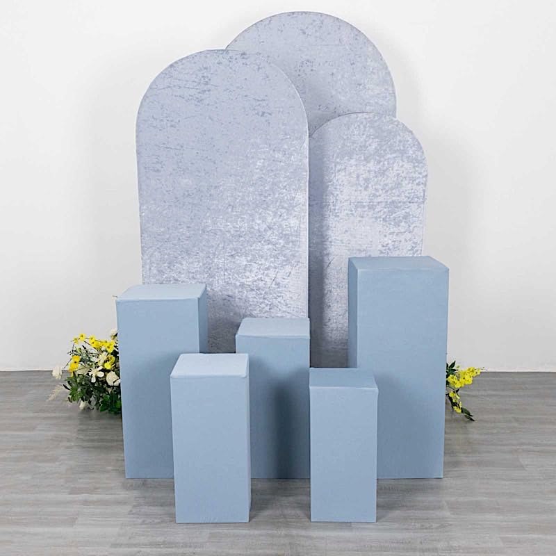 5 Dusty Blue Rectangular Pedestal Fitted Spandex Display Stand Covers Set Wedding Party Events Reception Home, alternate view