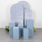 5 Dusty Blue Rectangular Pedestal Fitted Spandex Display Stand Covers Set Wedding Party Events Reception Home, alternate view