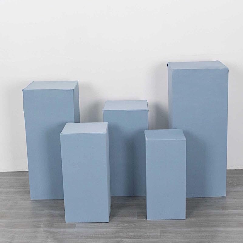 5 Dusty Blue Rectangular Pedestal Fitted Spandex Display Stand Covers Set Wedding Party Events Reception Home, alternate view