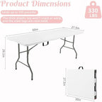 5 Feet Portable Folding Table White, Steel Legs Fold-in-Half with Carrying Handle Rectangular Plastic Foldable, alternate