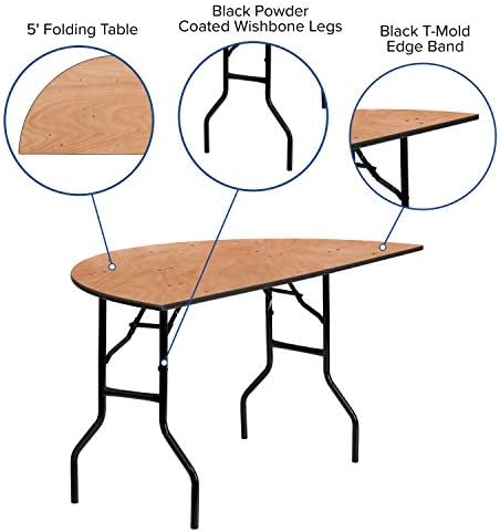5-Foot Half-Round Wood Folding Banquet Table, alternate view 4