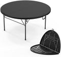 5 FT Black Round Bi-Folding Commercial Table, 60 inch Portable Plastic Dining Card Table for Kitchen Party