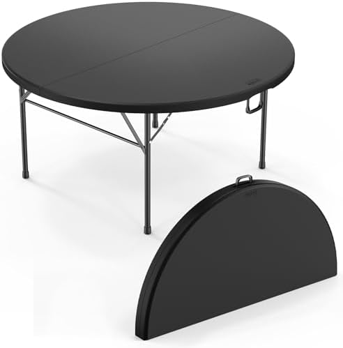 5 FT Black Round Bi-Folding Commercial Table, 60 inch Portable Plastic Dining Card Table for Kitchen Party, alternate view 3