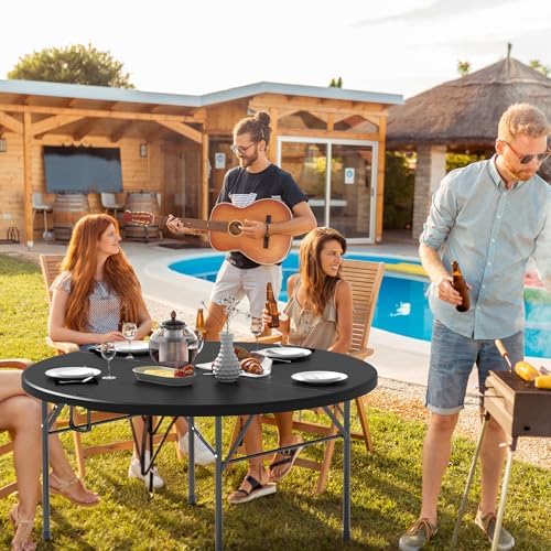 5 FT Black Round Bi-Folding Commercial Table, 60 inch Portable Plastic Dining Card Table for Kitchen Party, alternate view 2
