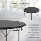 5 FT Black Round Bi-Folding Commercial Table, 60 inch Portable Plastic Dining Card Table for Kitchen Party, alternate view 4