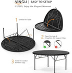 5 FT Black Round Bi-Folding Commercial Table, 60 inch Portable Plastic Dining Card Table for Kitchen Party, alternate view 5