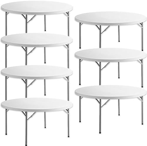 5 ft Commercial Round Table - 7 Pack! Cafeteria, Event, Banquet Table - Lightweight, Plastic, 60 inch Circle