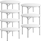5 ft Commercial Round Table - 7 Pack! Cafeteria, Event, Banquet Table - Lightweight, Plastic, 60 inch Circle