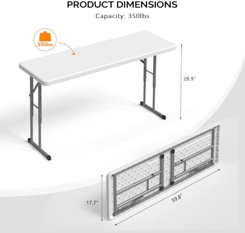 5 FT Narrow Folding Table, Premium Quality HDPE Material and Sturdy Metal Frame, Perfect for Buffet, Seminar, alternate view