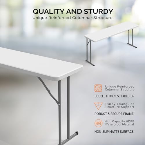 5 FT Narrow Folding Table, Premium Quality HDPE Material and Sturdy Metal Frame, Perfect for Buffet, Seminar, alternate view