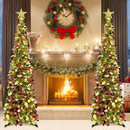 5 FT Pop Up Christmas Tree with Timer Lights, Gold Christmas Tinsel Tree, Collapsible Artificial Pencil, alternate view 3
