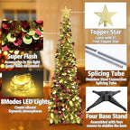 5 FT Pop Up Christmas Tree with Timer Lights, Gold Christmas Tinsel Tree, Collapsible Artificial Pencil, alternate view 5