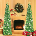 5 FT Pop Up Christmas Tree with Timer Lights, Green Christmas Tinsel Tree, Collapsible Artificial Pencil, alternate view 2