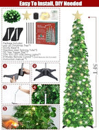 5 FT Pop Up Christmas Tree with Timer Lights, Green Christmas Tinsel Tree, Collapsible Artificial Pencil, alternate view 5