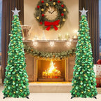 5 FT Pop Up Christmas Tree with Timer Lights, Green Tinsel Tree in Holographic Green, alternate view 2