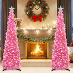 5 FT Pop Up Christmas Tree with Timer Lights, Hot Pink Christmas Tinsel Tree, Collapsible Artificial Pencil, alternate view 2